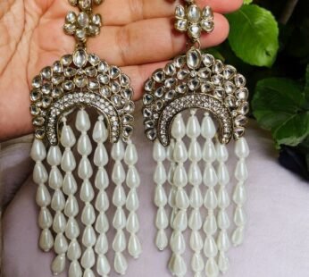 Kundan and Whitepearl layered long earrings