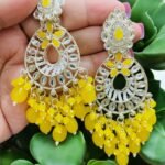 Yellow Color Beads with Pearl Kundan Drop Earring