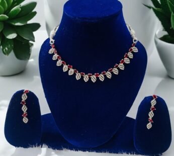 Mahroon American Diamond Necklace Set