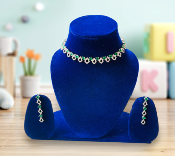 Green American Diamond Necklace Set