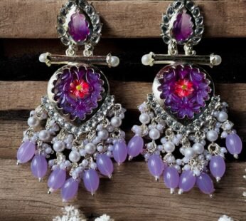 Lavender Earring with Kundan and Pearl