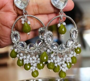 Mehndi Green Colour Kundan Earrings