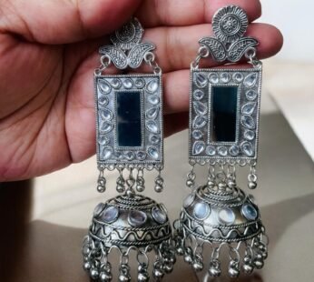 Oxidised Silver  Mirror Jhumki