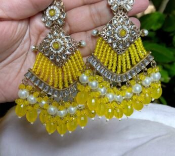 Saisha Traditional Yellow Chandbali Earrings