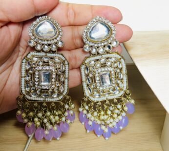 Samriddhi Kundan & Pearl-Studded Drop Lavender Earrings