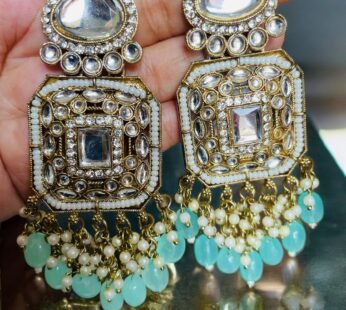 Samriddhi Kundan & Pearl-Studded Drop Pista Green Earrings